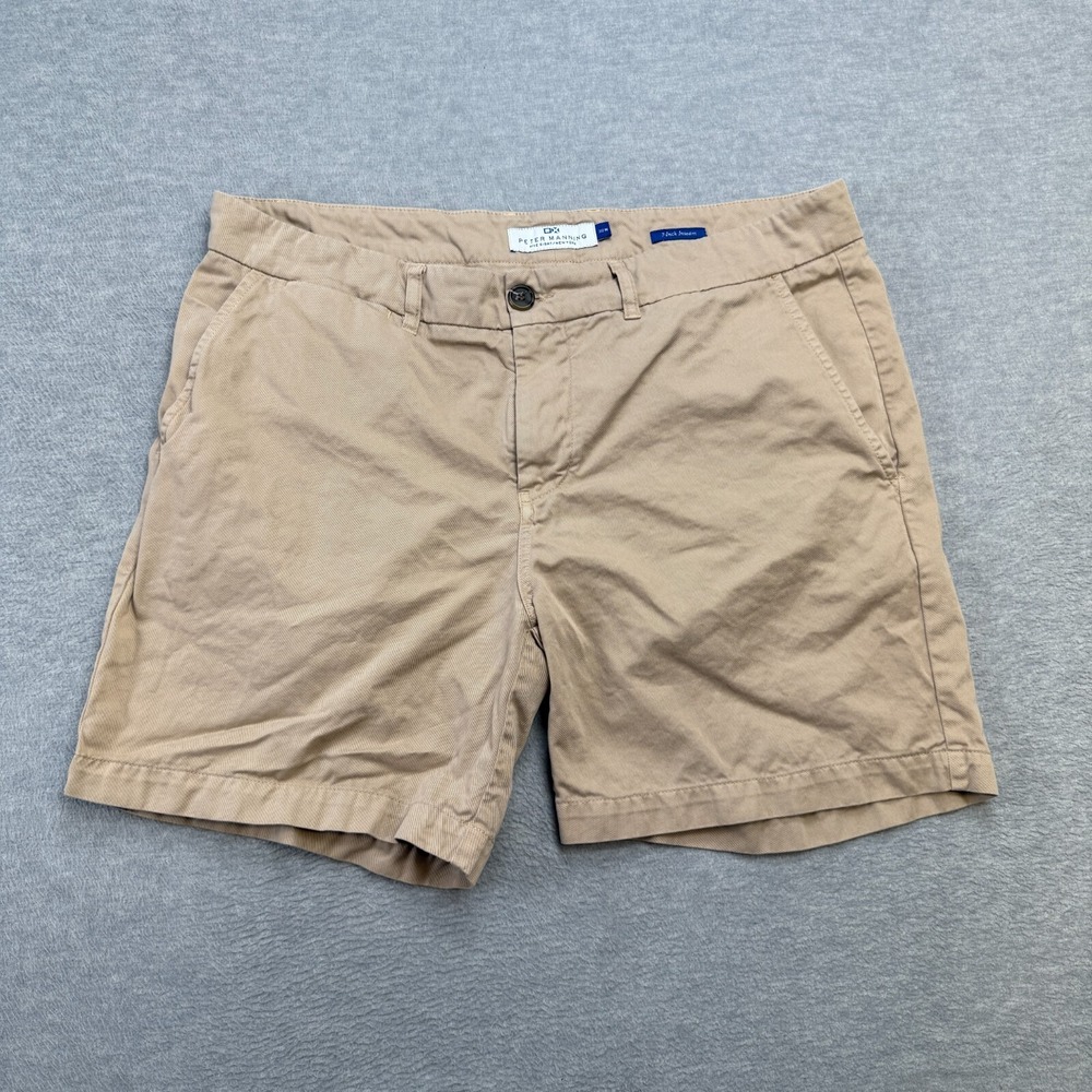 Peter Manning Shorts Mens 38‎ Khaki Beige Chino 7" Inseam Twill Cotton Casual